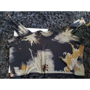 Simple by Susan Betro XL Boxy Black Gold Lagenlook Oversize Abstract Pattern Top